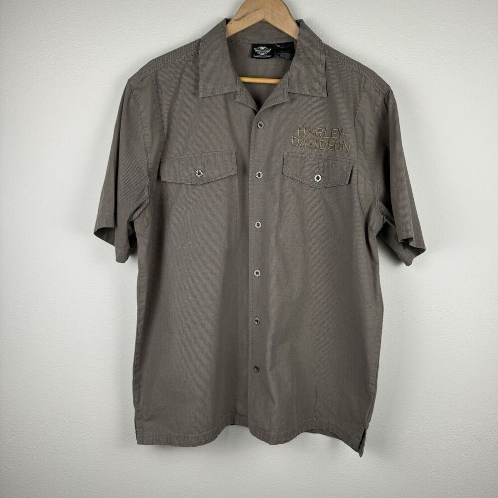 Men's Harley Davidson Short Sleeve Button Up Shirt Men's Size Large Embroidered